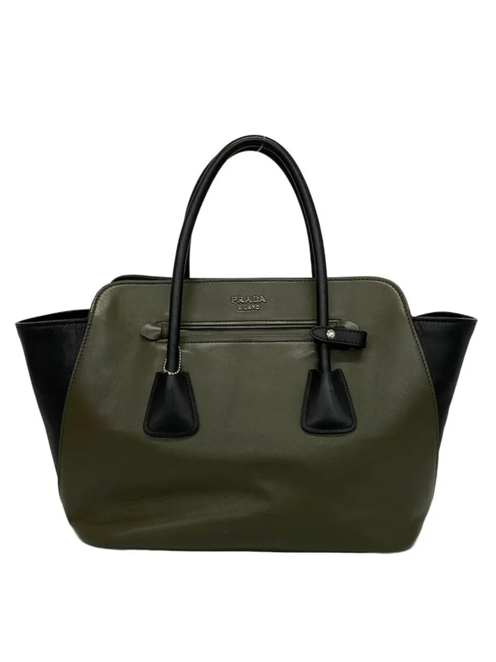 Prada Tote Khaki Black Leather
